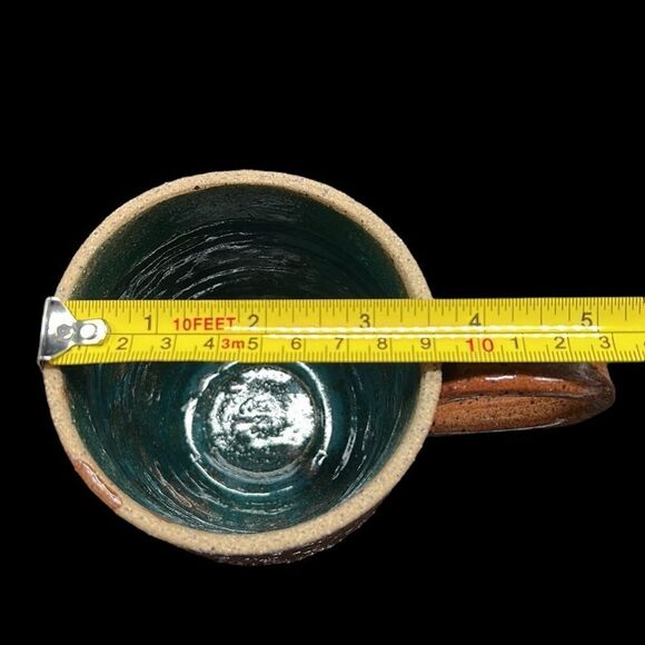 Mug Teacups Set Miamado Sandstone Studio Art Pottery Brown Green Stamped - Picture 10 of 16